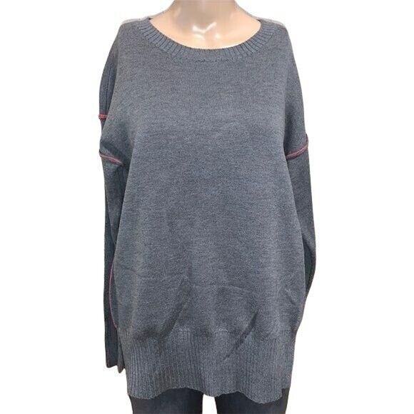 DKNY Womens Sweater Pullover Long Sleeves Tunic Contrast Trim Gray Pink Small - Picture 1 of 9